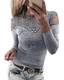 YOINS Sexy Schulterfrei Oberteil Damen Langarmshirt Bluse für Damen Dirndlbluse Spitzenbluse Mode Patchwork Tshirt Bluseshirt