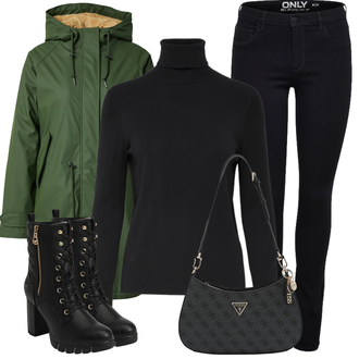 Stiefel Outfits Plateau mit Schwarz Schnürstiefelette/Stiefel Mit Reißverschluss/Gefütterte Stiefelette/Klassische Stiefelette Mustang "Winter outfit"