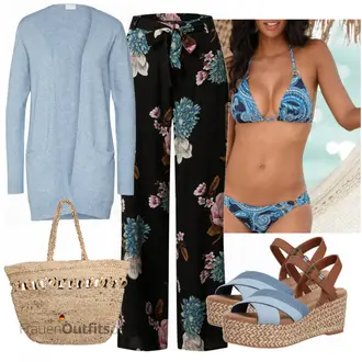 Outfit mit Blau/Dunkelblau/Schwarz Strandtop/Beachwear/Brasilianisches Bikini/Jeans Bikini/Halter-Bikini/Push-Up-Bikini/Push-Up-Bikinitop/Push-up Tankini/Triangel-Bikini/Lederjacken für Männer Lascana "Sommerliches Freizeit Outfit"