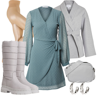 Outfity na zimu s Tyrkysový/Světle modrá/Modrá/Světle zelená Občanské šaty/Společenské šaty pro hosta/Zavinovací Šaty About You "Elegantní zimní outfit"