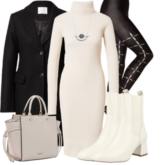 Braut Outfit mit Creme/Weiß/Beige Chelsea Boot/Cowboystiefel/Gefütterte Stiefelette/Flache Stiefelette/Lederjacke/Sommerstiefelette/Leder Stiefelette About You "Trendiges Herbst Outfit"