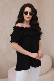 Spanish blouse with decorative ruffle in black