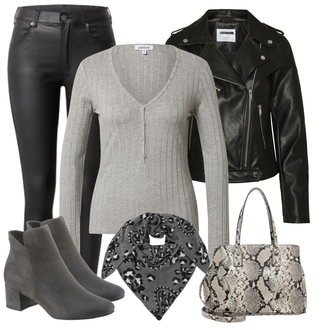 Outfit mit Schwarz Mantel/Bikerjacke/Kurzjacke/KunstLederjacke/Lederjacke/Motorradjacke/Vintage Lederjacke Noisy may "Cooles Herbst Outfit"