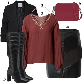tenues avec Rouge/Bourgogne/Marron/Rouge foncé Blouse et Tunique/Body Chemise/Top Chemisier/Veste en cuir/Crash Blouse/Chemisier Élégant/Chemisier à Manches Longues/Chemisier Ouvert/Chemisier Oversize/Chemisier à Enfiler About You "tenues parfaite"
