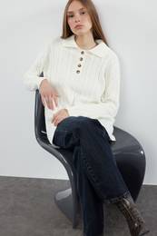 Cream Hair Braided Knitwear Sweater