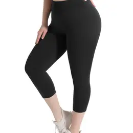 Women's Plus Size Capri Leggings, High Waist Tummy Control, 4x Stretch, Pocket Detail, , Knit Fabric, Polyester 92%, Spandex 8%, 210g/m², All