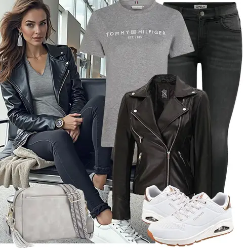 Lederjacke/Leder Schuhe/Sweatjeans/Tapered-Jeans/Girlfriend Jeans/T-Shirt/Regular-Fit Jeans/Slim Fit Jeans/Caprijeans/Knöchelstiefel/Damen 7/8-Länge Jeans/Cropped Jeans Only kombinieren