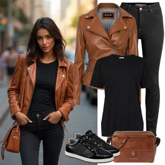 outfit mit Rjava Vintage Usnjena Jakna/Izjemna jakna/Bluzon fancy "Stilski Videz"