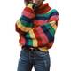 SuperCimi Damen Langarm gestreiften Regenbogen gestreiften Top Rollkragenpullover Strickpullover Jumper Shirt