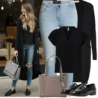 Outfits für Mollige Winter mit Schwarz Strick Große/Strickjacke Tracht/Kaschmir-Strickjacke/Strickjacke Gefüttert/Lange Strickjacken/Winter Strickjacke Vila "Frühling outfit"