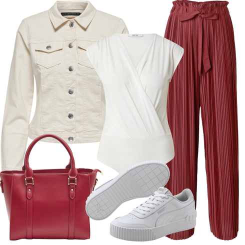 Comment poter Kaki/Beige/Blanc/Orange/Marron Veste de Printemps/Veste Vintage/Veste Courte/Veste de Chemise/Veste Courte en Jean/Veste en Velours Côtelé/Chemisier Grande Taille Only avec Rouge foncé/Rouge/Bourgogne/Rose Pantalon Grande Taille/Pantalon Plissé/Pantalon à Plis Devant/Pantalon Paperbag/Pantalon Palazzo/Pantalon en Mousseline/Pantalon Large About You