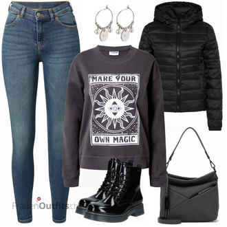 Outfit mit Schwarz Stiefel Tom Tailor "Sonnen Winterlook"