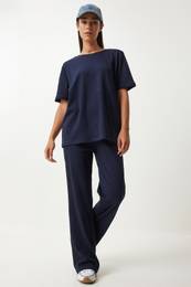 Happiness stanbul Women's Navy Blue T-Shirt Tracksuit