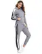 Hawiton Damen Jogginganzug Freizeitanzug Baumwolle Sportanzug Frauen Trainingsanzug mit Streifen Taschen Fitnessanzug für Running Yoga Gym Wandern, Farbe: Grau, Gr.M