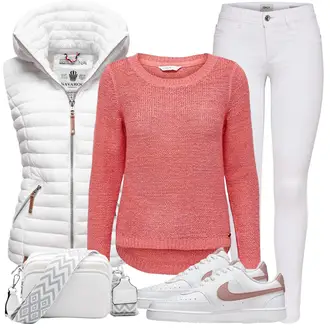 Outfit mit Rot/Weiß/Creme Reitweste/Sport Weste/Langlaufweste/Funktionsweste/Kurze Weste/Steppweste/Leichte Weste/Outdoorweste/Puffer Weste/Daunenweste Navahoo "Cooler Look Für Den Frühling"
