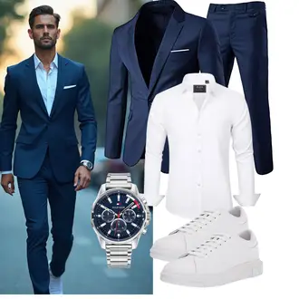 Casual Hochzeit Outfit mit Weiß J.VER "Business Outfit"Look: Boyfriend, Casual, Classic, Sportlich, Streetwear, Uni, Techno, Outdoor, Büro, Zuhause, Business, Dad, Vatertag, Hochzeit, Besondere Anlässe, Wasen