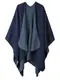 EXCHIC Damen Vintage Farbblocking Schal Wrap Open Front Poncho Übergroße Winterdecke Elegant Cape Coat (Navy Blau)