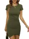 Laughido Bodycon Kleid Kurz Enges Wickelkleid Damen Kurzarm Sommerkleid Mini T Shirt Kleid (Armeegrün, Mittel)