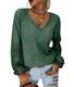 CHARMW Damen V-Ausschnitt Langarmshirts Tops mit Nähte Spitzenarm Casual Lose Pullover Bluse Sweatshirt Tunika Oberteil S-XXL (Grün, M)