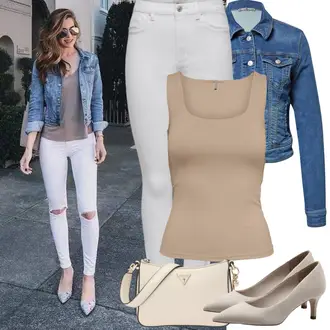 Outfit mit Grau/Weiß/Creme Lederjacke/Ankle Boot/Biker Jeans/High Waist Jeans/Jeans mit Schlitz/Push up Jeans/Slim Fit Jeans/Cuir Chaussures/Thermojeans/男士皮夹克/Winterjacke Only "Frühling outfit"