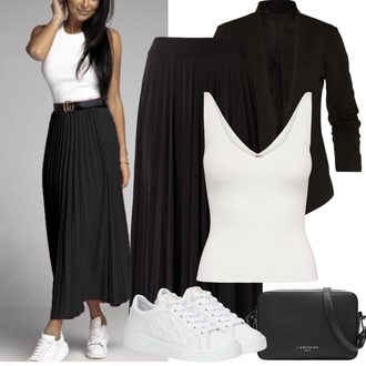Outfit sa Crna/Smeđa/Crvena Plisirana Haljina/Haljina do Potkoljenice/Maksi Haljina/Duga Pletena Haljina/Mulet haljina Sisters Point "Proljetni Outfit"