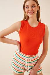 Happiness stanbul Women's Orange Crew Neck Cotton Knitted Blouse