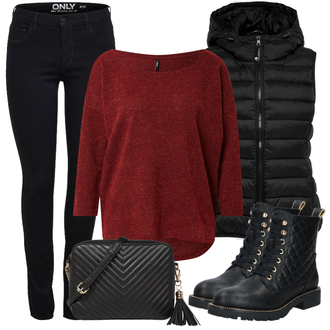 Freizeit Outfits Weihnachten mit Rot/Dunkelrot/Braun/Bordeaux Strick Große/Tunika/2-in-1 Pullover/Basic Pullover/Pullover Mit Fledermausärmel/Kaschmir Pullover/Feinstrickpullover/Mohair Pullover/Schulterfreier Pullover/Oversized Pullover/Rundhals Pullover/Einfacher Pullover/Wollpullover Only "Freizeit Outfit"Look: Schule, 40 Geburtstag, Weihnachten, Konzert, Valentinstag, Geburtstag
