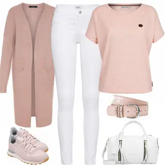 Outfit mit Weiß/Schwarz/Braun Bluse mit Lochstickerei/Bluse Oberteil/Kinderspielzeug/Schößchen­bluse/Verspielte Bluse/Volantbluse/Damen 7/8-Länge Jeans/Cropped Jeans/Schlaghose Jeans/Jeans-Culotte/Bundfaltenjeans/Formelles Hemd/Wide Leg Jean Only "Katrin"