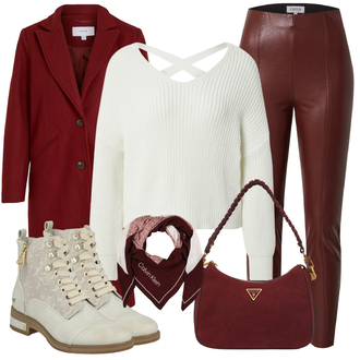 Herbst Outfit mit Rot/Dunkelrot/Bordeaux/Braun Hose Große Größe/Leggings Große Größe/Lederimitathose/Leggings Lederlegging/Leggings Lederoptik/Lederhose Edited "Modisches Freizeit Outfit"