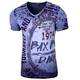 Baxboy Herren Rundhals Vintage Verwaschen T-Shirt Kurzarm Slim Fit Design Fashion Top Print Shirt 109, Farbe:Blau, Größe:L