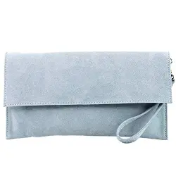 modamoda de - T151/M151 - ital. Clutch Wildleder/Leder Metallic, Farbe:Eisblau