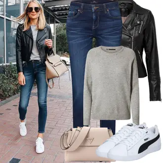 Winter Outfit mit Blau/Dunkelblau Hose Große Größe/Sportschuhe/Jeans mit Schlitz/Low Rise Jean/Push up Jeans/Regular-Fit Jeans/Lederjacke/Slim Fit Jeans/Straight Leg Jean/Cuir Chaussures/Winterjacke LTB "Frühling outfit"