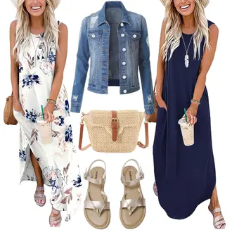 Lang Mit Schlitz Outfit mit Rosa/Braun/Weiß/Blau Kleid Mit Schlitz/Strandkleid/Bedrucktes Kleid/Maxikleid/Geblümte Kleid/Boho Kleid Sommer/Langes Sommerkleid AUSELILY "Florales Alltagsoutfit"