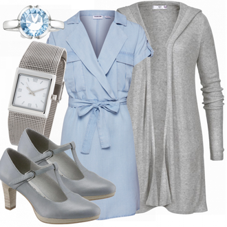 Outfit mit Hellblau/Blau Kleid Große Größe/Tunika Noisy may "Cardigan Outfit"