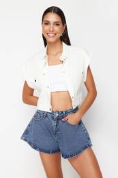 Blue Wide Leg Denim Shorts