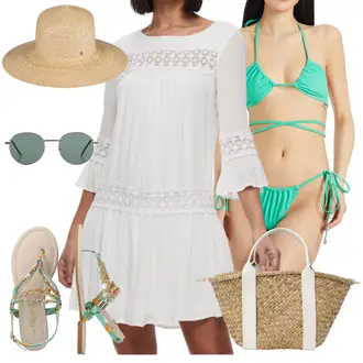 Outfit s Tyrkysový/Zelená Bikin/Zavinovací bikini/Bikiny s průstřihem/Provázkové bikini/Plavky s průstřihem/Tankin s hlubokým výstřihem/Trojúhelníkové Bikiny Nasty Gal "Stylová letní nálada"