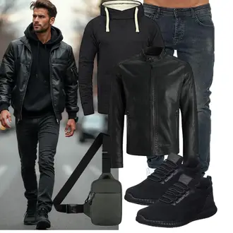 Outfit mit Schwarz Vintage Lederjacke/Leder Bomberjacke/Lederjacke/KunstLederjacke Jack & Jones "Freizeit Outfit"