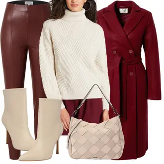 Outfit mit Rot/DunkelRot/Bordeaux/Braun Hose Große Größe/Lederimitathose/Lederlegging/Leggings Lederoptik/Lederhose/Leggings Große Größe Edited "Super schönes Business Outfit"