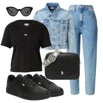 Party Outfits mit Hellblau/Blau Mom Jean/Baggy Jeans/Boyfriend Jean/Cropped Jeans/Dad Jeans/Girlfriend Jeans/High Waist Jeans/Tapered-Jeans/Vintage Jeans Tommy Jeans "Praktischer Look"