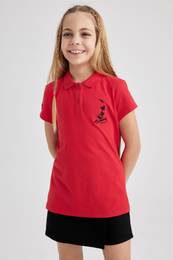 Girl's Atatrk Printed Pique Short Sleeve Red Polo T-Shirt