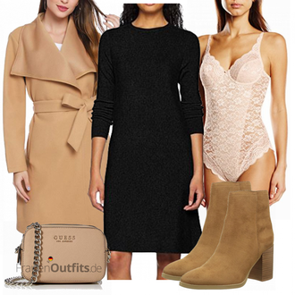 Lang Outfit mit Braun/Beige Wintermantel Wollmantel/Übergangsmantel/Kaschmir Mantel/Scuba-Mantel/Wollmantel/Leichter Mantel/Gehröck/Women's Trenchcoats/Sommermantel/Midi Mantel/Trenchcoat iClosam "Vero Moda Kleid"