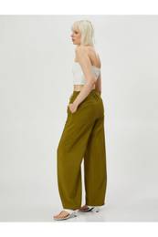 Wide Leg Trousers with Lace Waist Viscose Blend Textured