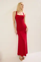 Red Fish Knitted Maxi Elegant Evening & Graduation Dress