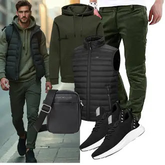 Stehkragen Outfit mit Schwarz/Grau Softshellweste/Kunstfaserweste/Steppweste/Reiseweste/Funktionsweste/Daunenweste/Isolationsweste 33,000ft "Freizeit Outfit"