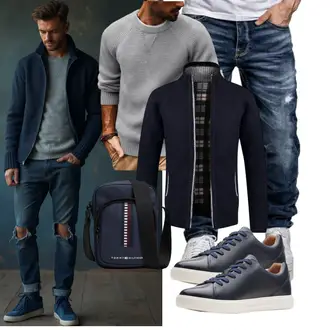 Schalkragen Outfit mit Dunkelblau Glestore "Freizeit Outfit"