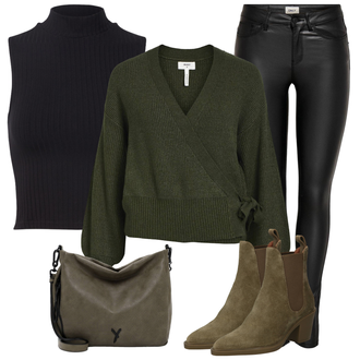 Freizeit Outfits Kate mit Schwarz/Dunkelblau Crop Top/Cropped Tank Top/Strick Top/Ärmelloses Shirt/男鞋/Rollkragenshirt/Rundhals-Strickjacke/Kurze Strickjacke/Stehkragen-Strickjacke Edited "Alltagsoutfit"