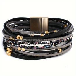 Genuine Leather Bracelets For Women Charm Beaded Wrap Bracelets Fashion Jewelry