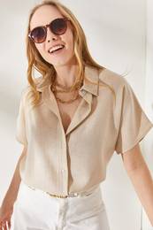 Women's Stone Bat Oversize Linen Shirt