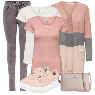 Outfit mit Grau/Hellgrau/Dunkelgrau/Braun Lederjacke/Ankle Boot/Biker Jeans/High Waist Jeans/Jeans mit Schlitz/Push up Jeans/Slim Fit Jeans/Cuir Chaussures/Thermojeans/男士皮夹克/Winterjacke Only "Herbstliches Freizeit Outfit"