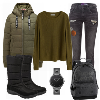 Outfit mit Schwarz Jeans Superdry "REbecca"